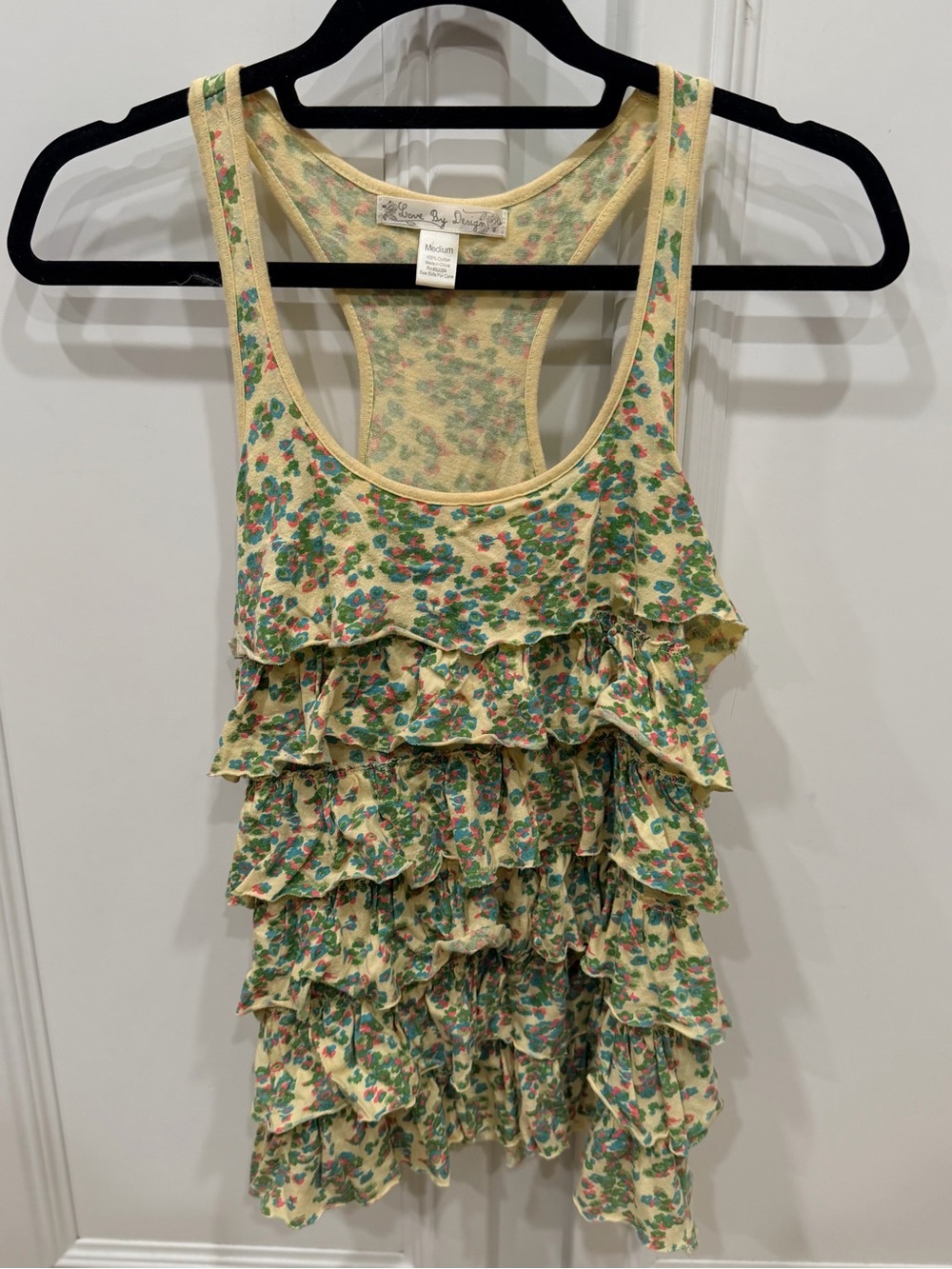 Love By Design Yellow Floral Ruffle Tank Top